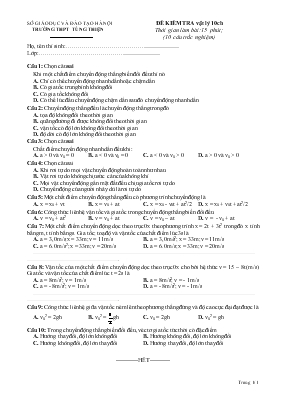 Đề kiểm tra vật lý 10  thời gian làm bài15 phút (10 câu trắc nghiệm)